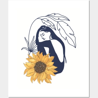 Sunflower Women Illustrations Posters and Art